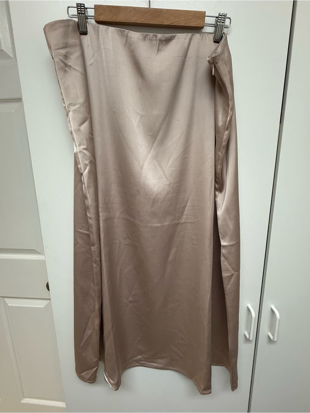 French Connection Satin Slip Skirt in champagne color